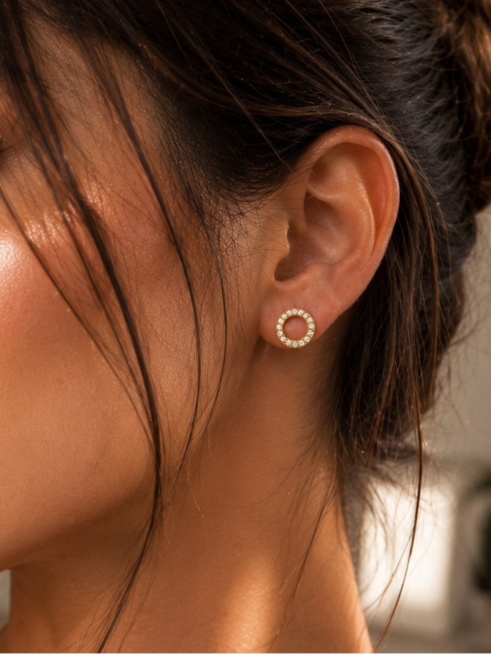 18K Gold Plated Circle Cubic Zirconia Stud Earrings